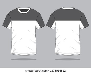 Gray-White Short Sleeve T-Shirt Design on Gray Background.Front and Back View, Vector File