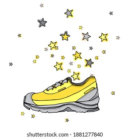 conversos gris-amarillo, desde donde vuelan las estrellas. Ilustración vectorial.