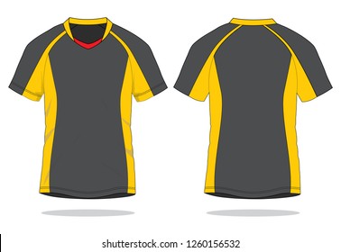 Gray-Yellow Raglan Soccer Jersey Shirt Design On White Background.Front And Back View, Vector File.