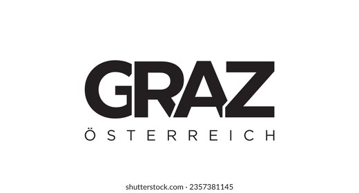Graz in the Austria emblem for print and web. Design features geometric style, vector illustration with bold typography in modern font. Graphic slogan lettering isolated on white background.