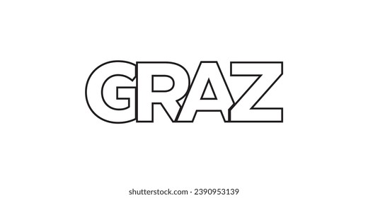 Graz in the Austria emblem for print and web. Design features geometric style, vector illustration with bold typography in modern font. Graphic slogan lettering isolated on white background.