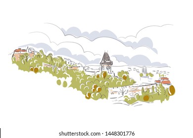 Graz Austria Europe vector sketch city illustration line art