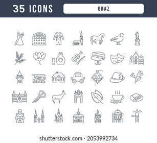 Graz. Collection of perfectly thin icons for web design, app, and the most modern projects. The kit of signs for category Countries and Cities.