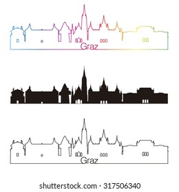 Graz skyline linear style with rainbow in editable vector file