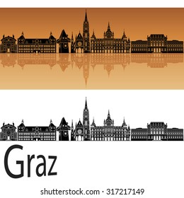 Graz skyline in orange background in editable vector file