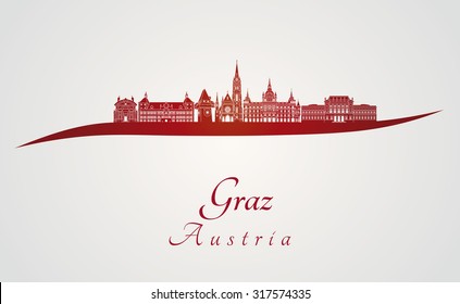 Graz skyline in red and gray background in editable vector file