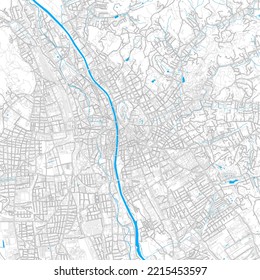 Graz, Styria, Austria high resolution vector map with editable paths. Bright outlines for main roads. Use it for any printed and digital background. Blue shapes and lines for water.
