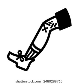 Grazed or wounded human knee icon illustration black outlined isolated on square white background. Simple flat cartoon art styled drawing.