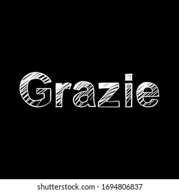 Grazie brush paint hand drawn lettering on black background with splashes. Thanks in italian language design  templates for greeting cards, overlays, posters