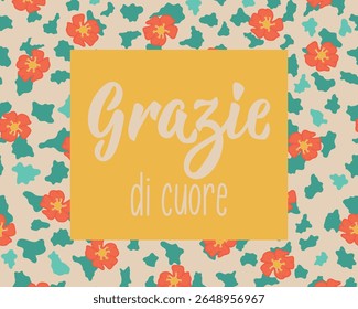 Grazie di cuore. Tradução do italiano - Muito obrigado. Design perfeito para cartões, cartazes e mídias sociais. Lettering Italiano.