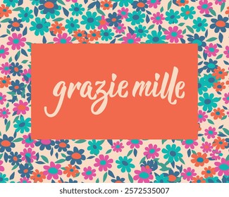 Grazie mille. Translation from Italian - Thanks so much. Greeting card with hand drawn lettering.