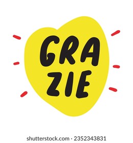 Grazie. Red yellow heart. Italian language. Thank you. Vector graphic design on white background.