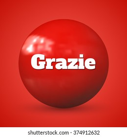 Grazie - "Thank you" in English. Italian phrase. White text on red background. Illustration for your business, information stands, board, poster, billboard