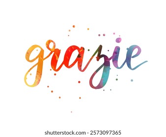 Grazie - Thank you in Italian. Handwritten modern calligraphy watercolor lettering text.