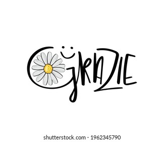 Grazie, thank you in Italian language, cute hand lettering text