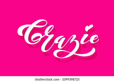 Grazie - thank you in Italian. Modern brush calligraphy. Hand drawn design elements. Logos and emblems for invitation, greeting card, t-shirt. Vector illustration.