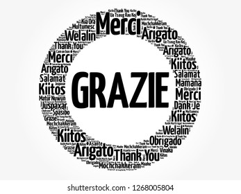 Grazie (Thank You in Italian) word cloud background in different languages