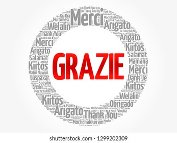 Grazie (Thank You in Italian) word cloud background in different languages