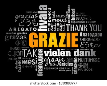 Grazie (Thank You in Italian) word cloud background in different languages