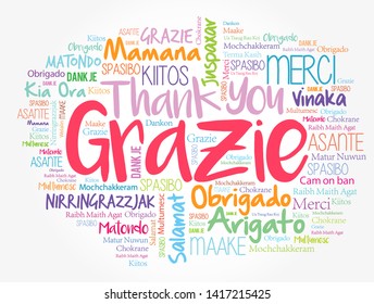 Grazie (Thank You in Italian) word cloud background in different languages