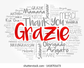 Grazie (Thank You in Italian) word cloud background in different languages