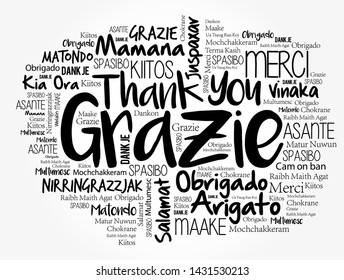 Grazie (Thank You in Italian) word cloud background in different languages