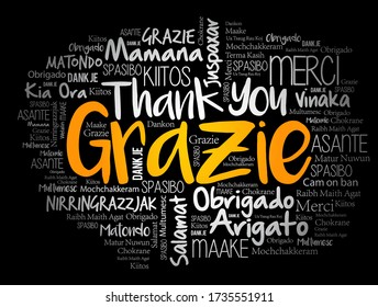 Grazie (Thank You in Italian) word cloud background in different languages