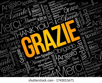 Grazie (Thank You in Italian) word cloud background in different languages