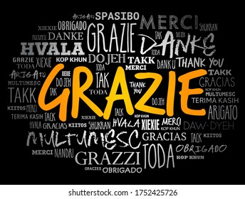 Grazie (Thank You in Italian) word cloud background in different languages