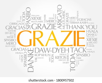 Grazie (Thank You in Italian) word cloud background in different languages