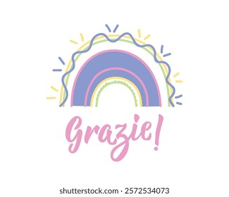 Grazie. Translation from Italian - Thank you. Greeting card with hand drawn lettering.