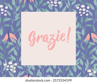 Grazie. Translation from Italian - Thank you. Greeting card with hand drawn lettering.