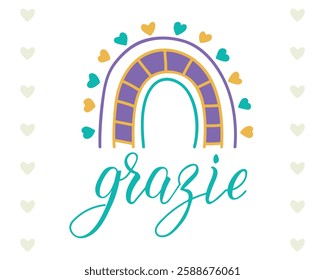 Grazie. Translation from Italian - Thank you. Perfect design for greeting cards, posters and social media. Italian Lettering.