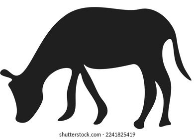 Grazing animal silhouette. Donkey or cow.