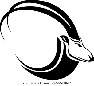 Grazing antelope tattoo, tattoo illustration, vector on a white background.