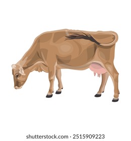 Vaca de pasto. Boi suíço castanho. Animais de criação. Ilustração de vetor isolada no plano de fundo branco em um estilo realista