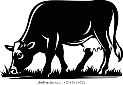 Silueta de Vector de vaca de pastoreo