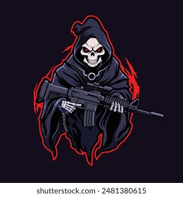 Gream Reaper Holding Weapon Vector Illustration