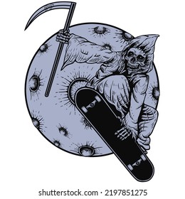 gream reapper skateboarding with vector art