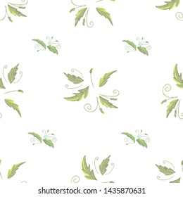 grean leaf pattern  hand drawn illustration with grunge simple texture