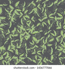 grean leaf pattern  hand drawn illustration with grunge simple texture