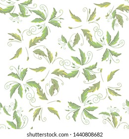 grean leaf pattern  hand drawn illustration with grunge simple texture