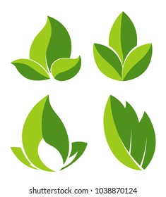 Grean leaves as logotypes for eco companies set