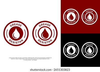 Logotipo resistente à graxa com uma gota. Indica proteção contra manchas de gordura e óleo. Ideal para informações sobre produtos.
