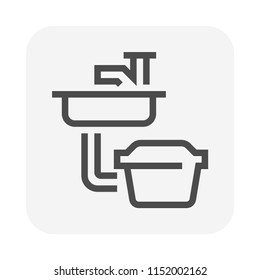 Grease trap or grease interceptor or grease recovery icon, That is a plumbing device designed to intercept most greases and solids before they enter a wastewater disposal system, 64x64 pixel icon.