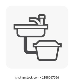 Grease trap or grease interceptor or grease recovery icon, That is a plumbing device designed to intercept most greases and solids before they enter a wastewater disposal system, Vector icon design.