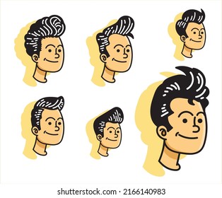 Greaser Style Head Vector Flat Character Icons
