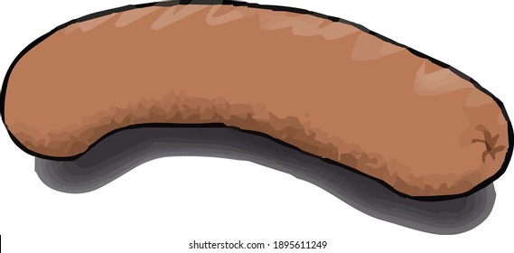 Greasy sausage sitting on surface with slight shadow