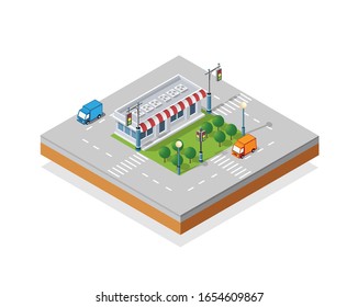 Great 3D metropolis of skyscrapers, houses, gardens and streets in a three-dimensional isometric view