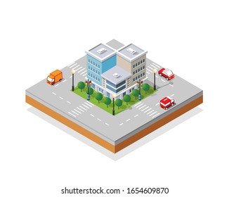 Great 3D metropolis of skyscrapers, houses, gardens and streets in a three-dimensional isometric view